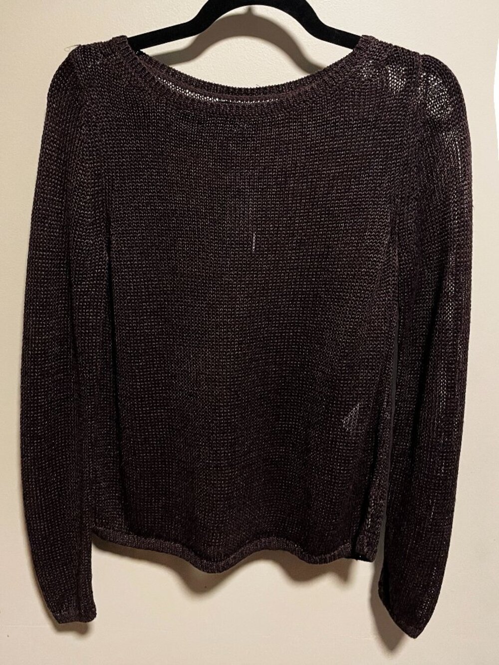 New BR Heirloom Linen Openwork Sweater Chocolate Brown XS